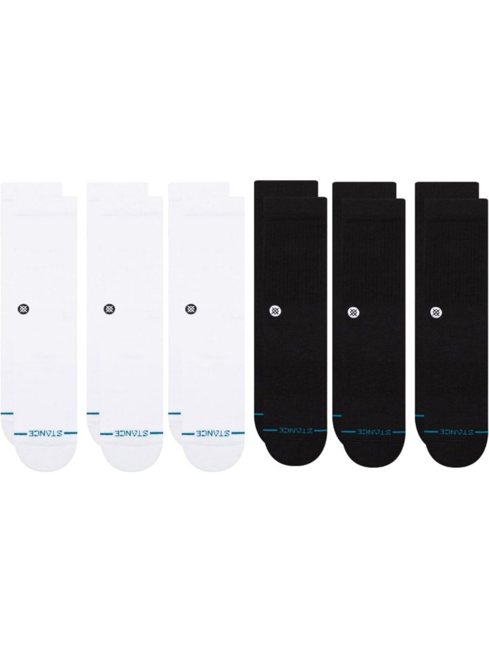 6-Pack Crew Socks Bundle - White & Black, Cotton Blend, Cushioned Arch Support